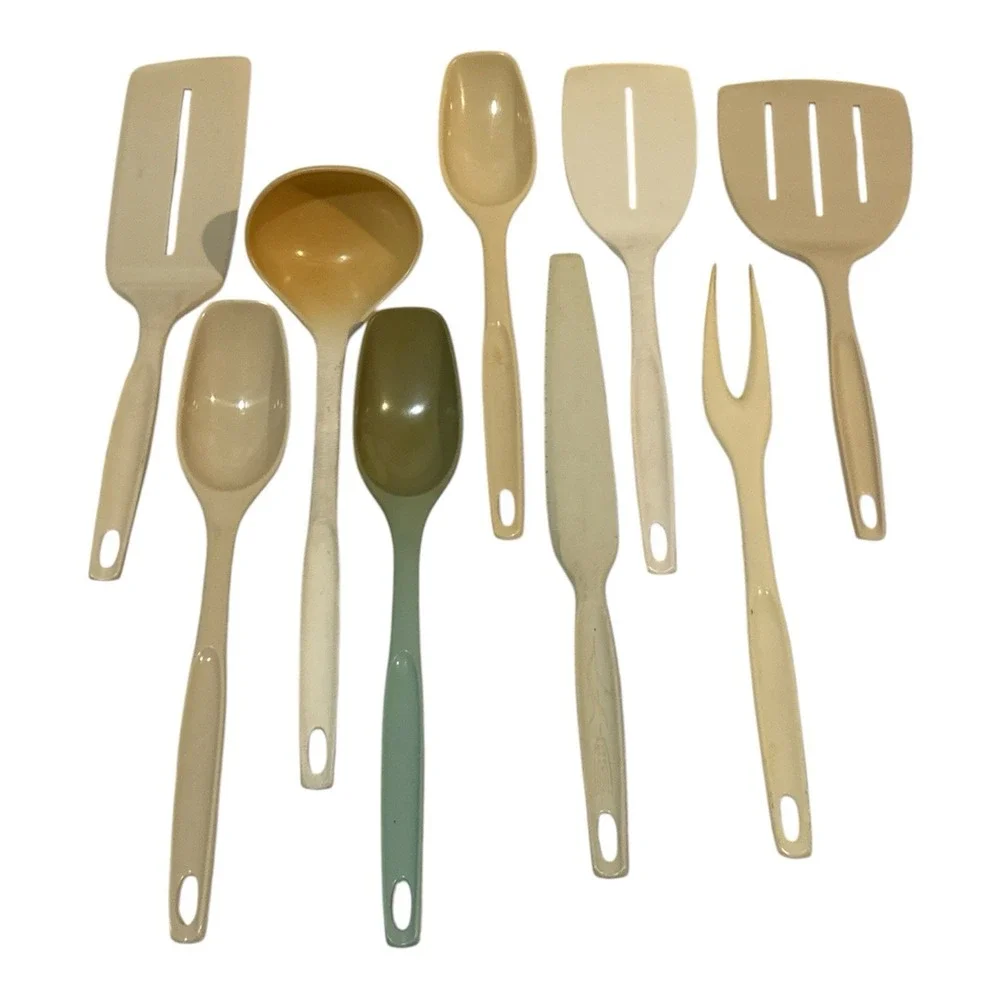 Vtg  Foley nylon plastic kitchen utensils Lot Of 9 Used Serving Spoons  & More